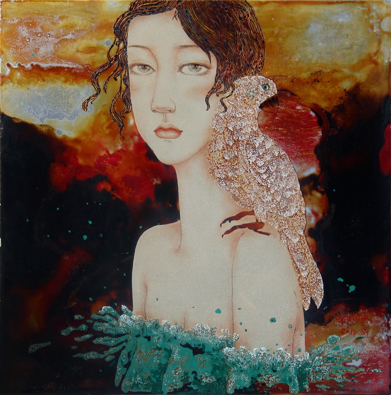 金润杰 《千梦·你为什么不说话》 40×40cm 漆画.jpg